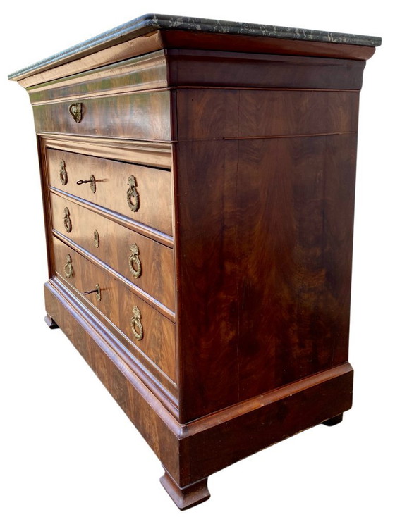 Image 1 of Louis Philippe 19th century secretary commode in walnut and burr walnut with a black marble top veined with white