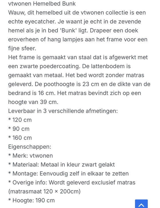 Image 1 of Vt wonen hemelbed 120x200 avec matelas 