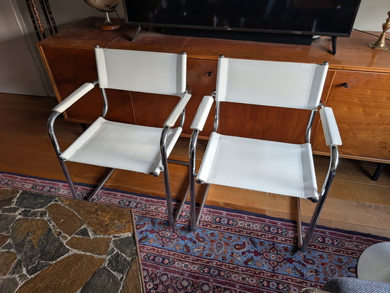 Image 1 of 2 x Martin Stam Rohrrahmenstühle 70er Jahre weißes Leder.