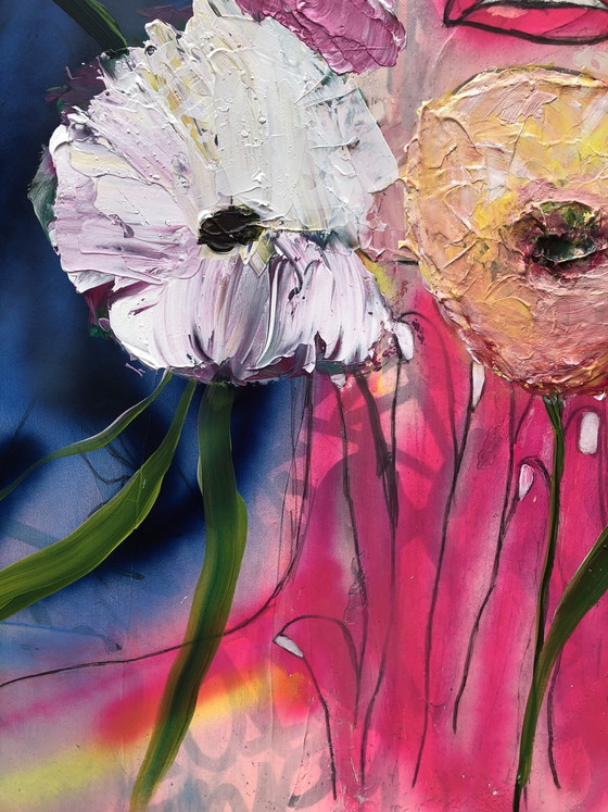 Image 1 of Lilian Frohn - abstract vrouwenportret met bloemen 