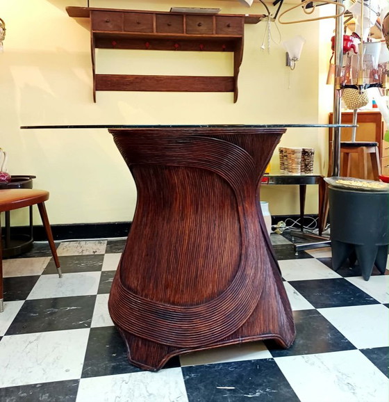 Vintage 1970s Rattan Marquetry Table – Dining tables (photo 6 of 12)