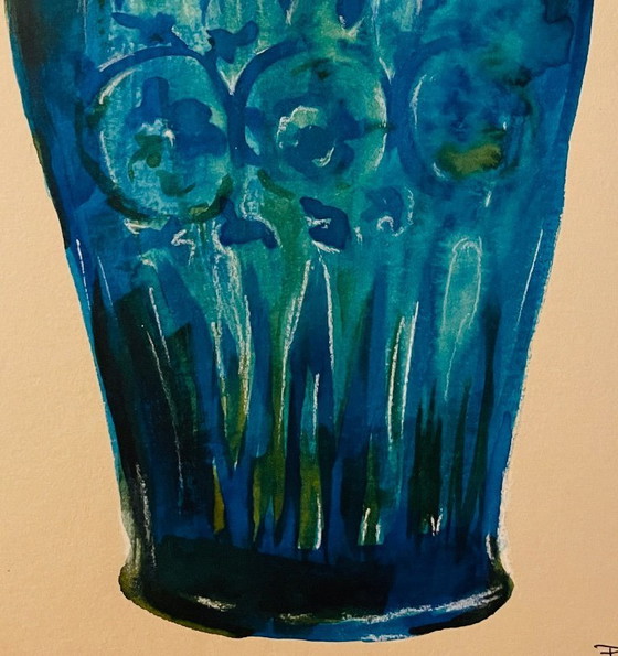 Image 1 of Aquarel en inkt schilderij Wabi Sabi vaas Azië collectie