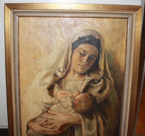 Image 1 of Virgen con el Niño - Pintura al óleo original firmada por Hillers