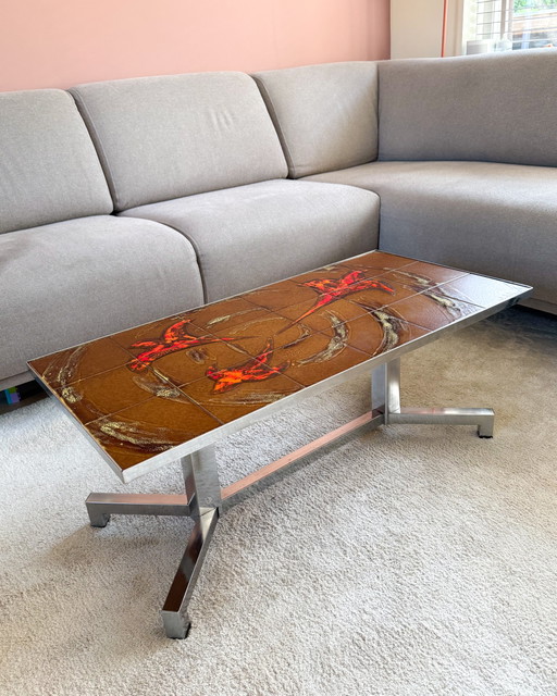 Vintage salontafel met keramische tegels