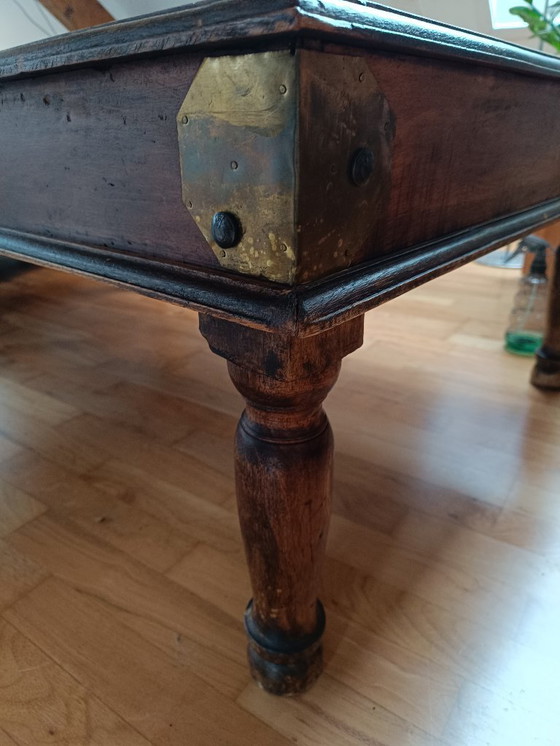 Image 1 of Solid coffee table with glass top – Bayot table – Vintage / Ethnic