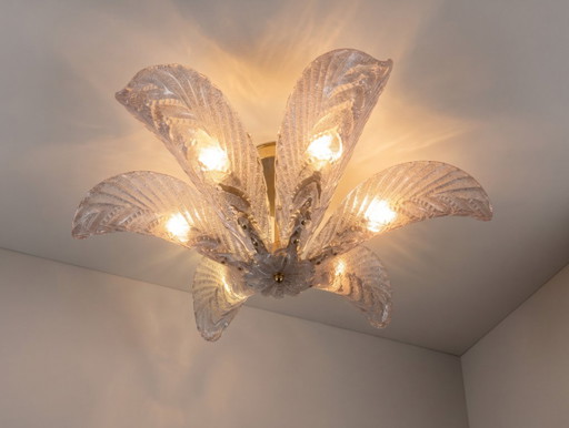 Grande lampadario a forma di foglia di palma in vetro di Murano Mazzega, stile Art Déco, Italia, anni '60. (photo 2 of 10)