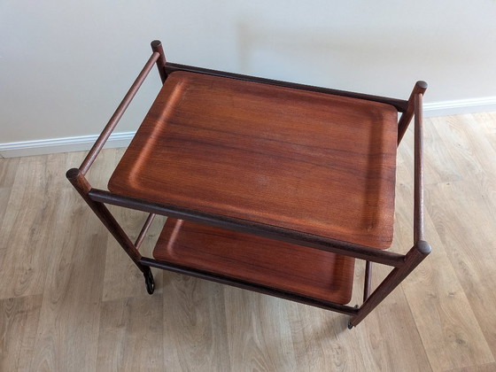 Image 1 of Chariot / Chariot de Bar Vintage Danois en Teck – 1960 - Style Pastoe / Cees Braakman / Coja Culemborg