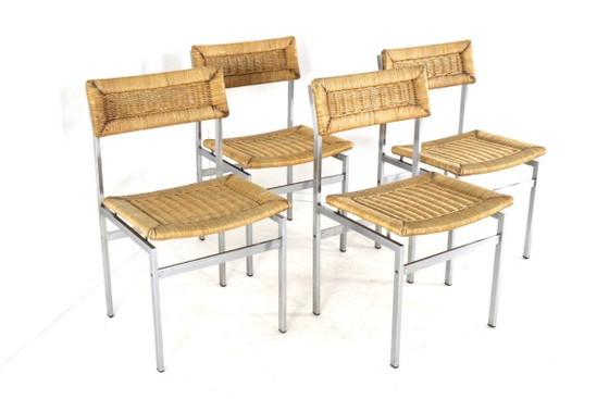 Set van 4 stoelen eetkamerstoelen metaal riet vintage – Chrome (photo 14 of 16)