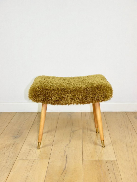 Image 1 of Vintage Stool High Seat khaki / olive - golded beech legs from 70ts