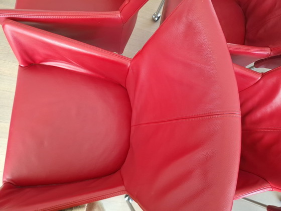 8 rote Esszimmerstühle aus Leder – HVS, Leather (photo 5 of 5)
