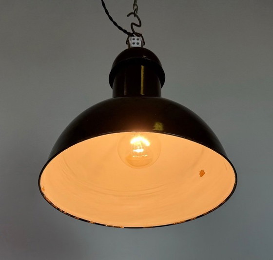 Image 1 of Black Enamel Industrial Pendant Lamp from AEG, 1930s