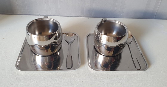 2x Tramontina Tasse, Untertasse und Löffel – Geschirr, Metal, rvs (photo 4 of 6)