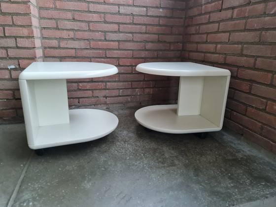 Image 1 of Space Age tables side tables made of wood with wheels
