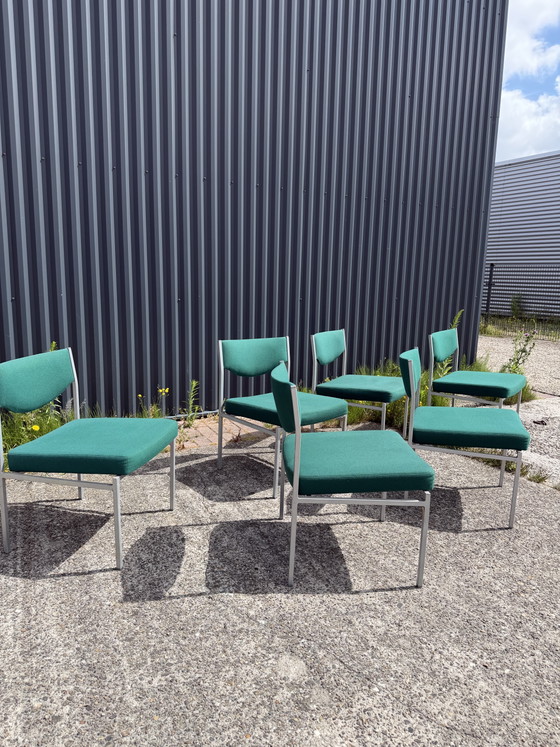 6 x Vintage Eetkamerstoelen Loungestoelen – Metal, Textile (photo 9 of 10)