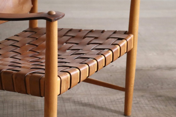 Paire de Fauteuils Safari en Cuir Cognac Tressé, Danemark, années 1960 – Leather (photo 13 of 21)