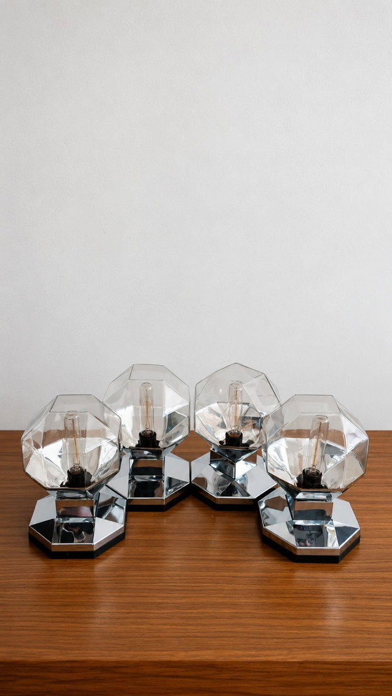 Lot of 11 Motoko Ishii Staff Leuchten Table lamps, Glass, Plastic, Silver (photo 4 of 10)