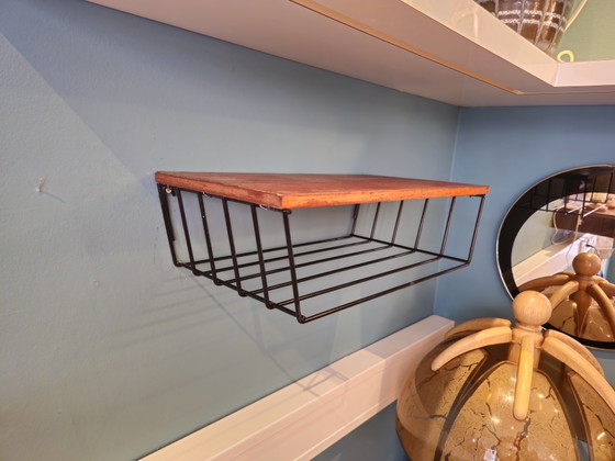 Image 1 of Vintage Midcentury Wall Cabinet Wall Rack Steel Teak Veneer