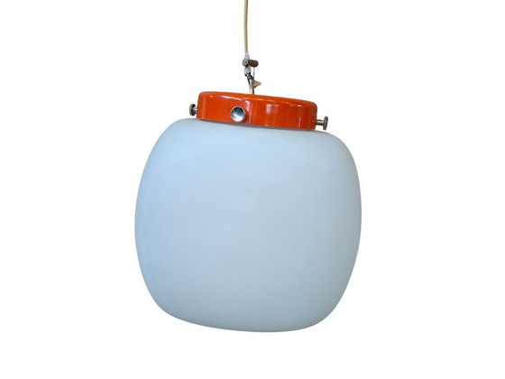 Image 1 of Vintage Space Age Pendant Lamp from the 1970s – Opal Glass and Pop Orange