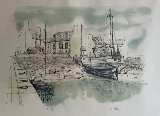 Image 1 of Lithographie originale de Rolf Rafflewski « Le Port de Lesconil » – Signée et numérotée 18/300