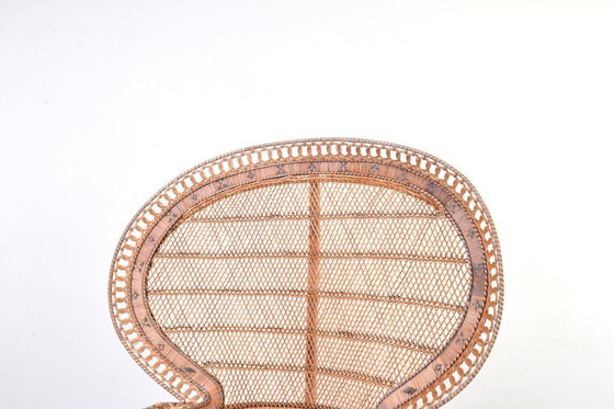 Image 1 of Fauteuil Emmanuelle en osier à motif paon, style Mid-Century, de Kok Maison, années 1970