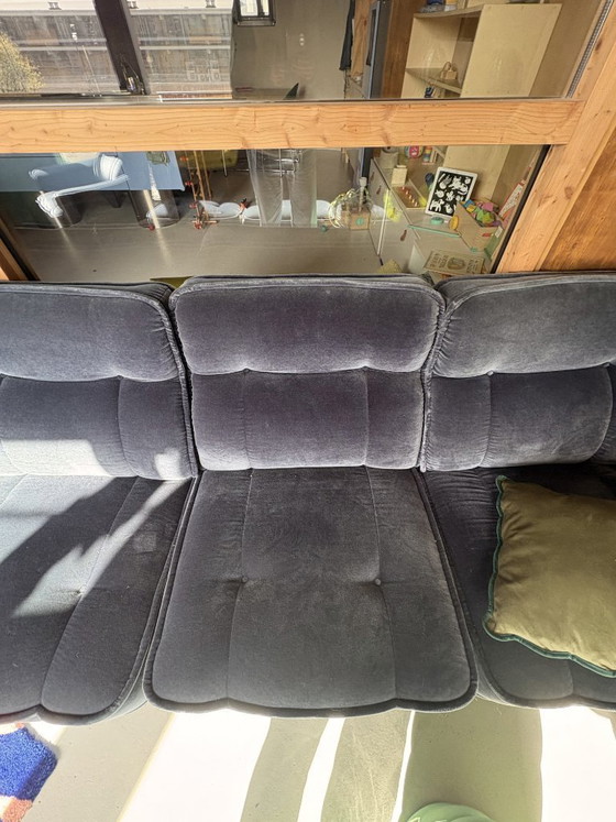 Image 1 of Canapé modulable Hukla 6 pièces avec fauteuil assorti, velours bleu années 70