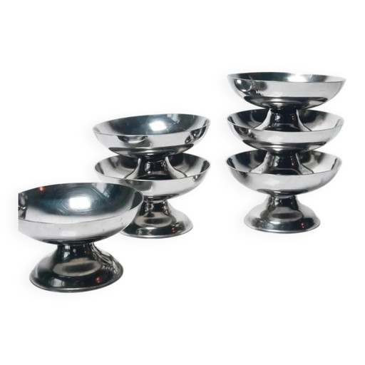 6 Vintage Roestvrijstalen IJscoupes | Antieke Metalen Sorbetbekers | Retro Design IJs | Bistro Keukentafel Decoratie | Gi