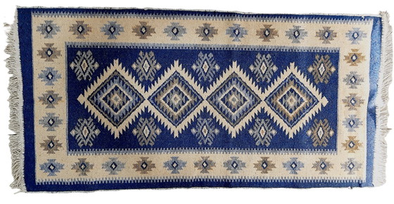 Image 1 of Vintage geometric-patterned flatweave kilim rug