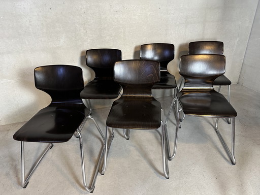 6X Vintage Flötotto Pagholz Stoelen