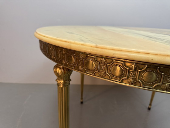 Image 1 of Mid-Century Stylish Marble Centre Table with Beautifully Decorated Brass Frame and Legs Attributed to Maison Jansen. France,1950