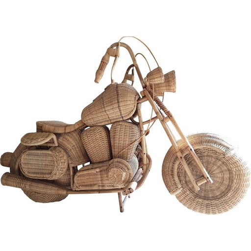 Vintage motorcycle sculpture in rattan by Tom Dixon, 1980