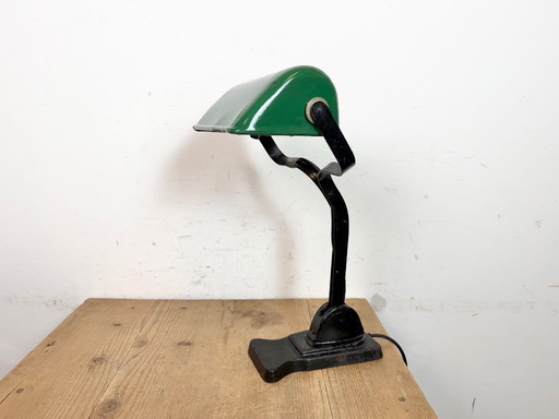 Vintage Green Enamel Bank Lamp, 1930s