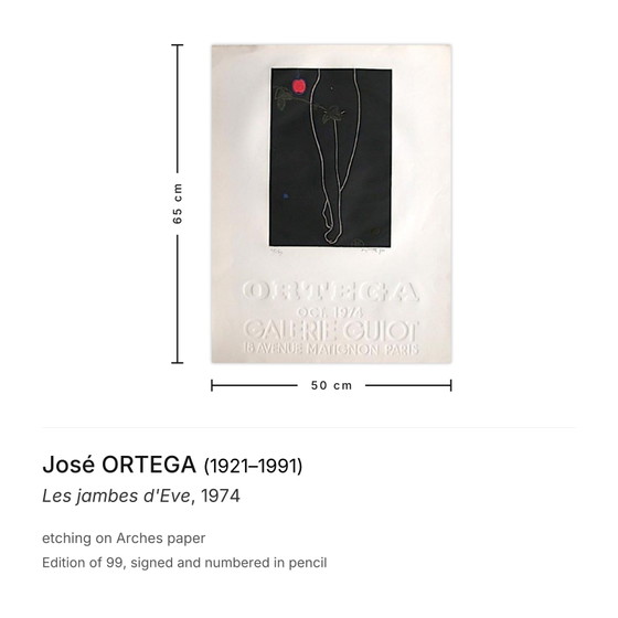 José Ortega Gravure Signée Les Jambes D'Eve 1974 – Lithographies et sérigraphies, Paper (photo 3 of 5)
