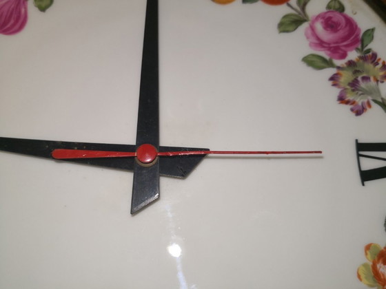 Image 1 of Rare Antique Vintage Retro Wooden and Porcelain Clock from Paris / 1970s