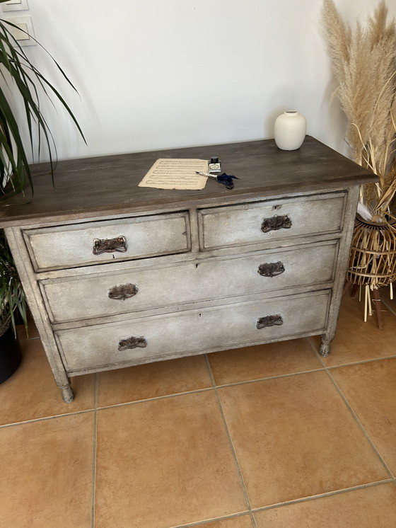 Image 1 of Cassettiera antica con patina blu-grigia toscana