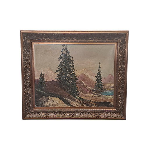 Vintage Mountain landscape painting by Batoni, mid-20th century
