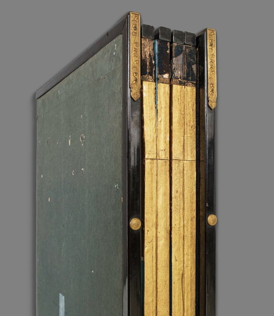 Image 1 of Antico paravento giapponese a sei pannelli con raffigurazione della storia di Genji.
