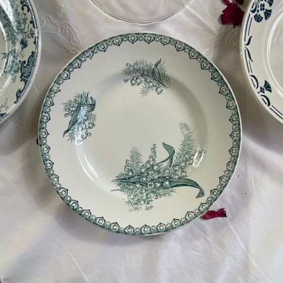 Image 1 of Set of 6 mismatched antique earthenware plates from Badonviller Saint Amand Amandinoise