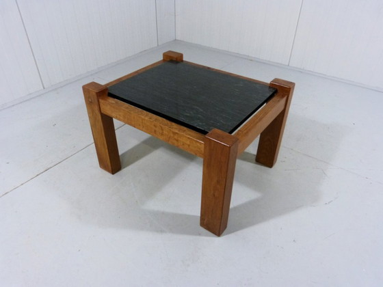 Image 1 of Brutalist coffee table oak & natural stone 1970s