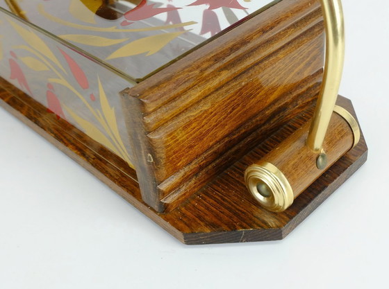 Image 1 of Hermoso tarro de galletas art déco francés de los años 30, madera, vidrio y latón.