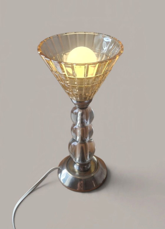 Modernist Glass and Metal Lamp - Jacques ADNET Style - 1950s – Table lamps (photo 13 of 15)