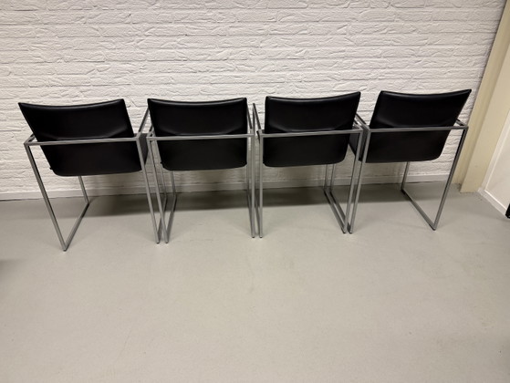 4 x Arco Frame Zwart Kalfsleder Nieuwstaat! – Eetkamerstoelen, Leather, Metal, Modern (photo 7 of 8)