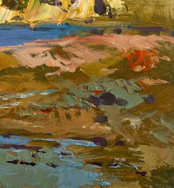 Image 1 of Original Oil Painting Sea Coastal Landscape Silence at the foot of the mountains