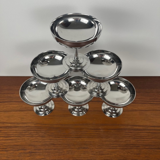 Image 1 of Set van 6 Letang Remy ijsbekers met hoge voet, roestvrij staal