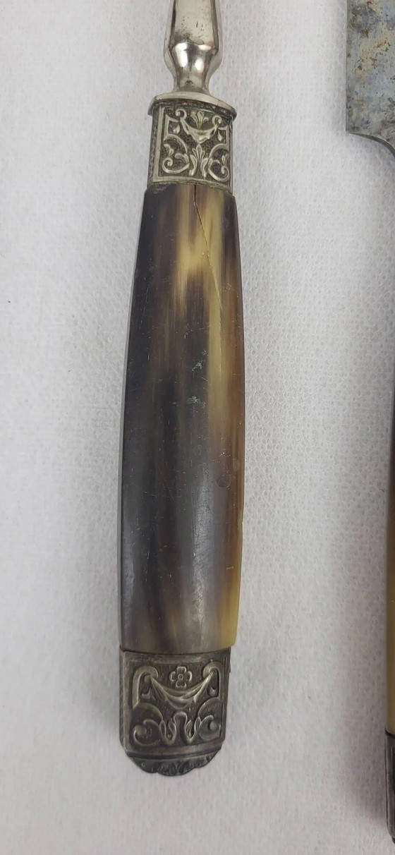 Art Deco serving cutlery with horn handle – Cutlery Sets, polished steel, Metal (photo 9 of 9)