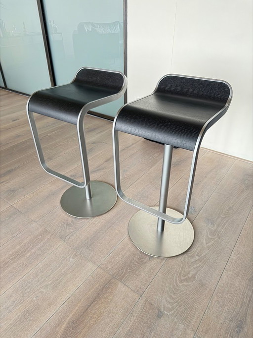 Set of 2 LaPalma LEM Bar Stools – Matte Chrome & Black Oak