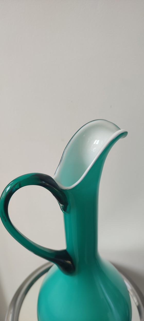 Large Vintage Empoli Double-Sided Glass Vase-Ewer (38 cm) (photo 7 of 15)