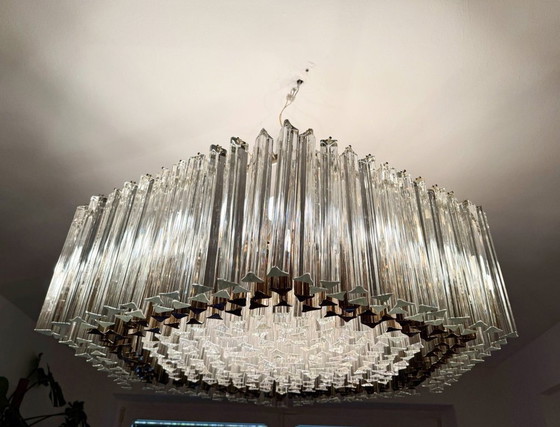 Image 1 of Weelderige kroonluchter van Paolo Venini voor Vivarini, Muranoglas/Prismaglas, Italië, jaren 70, op maat gemaakt