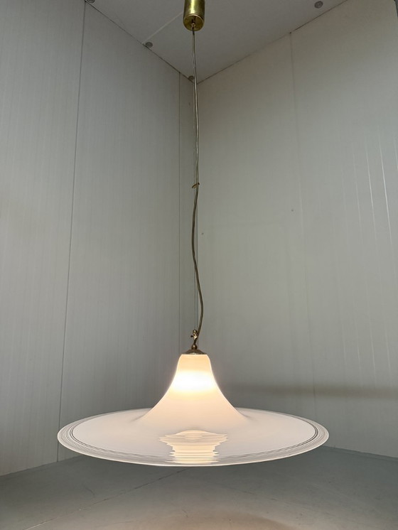 Image 1 of Vistosi Italy large white glass pendant lamp 1960's