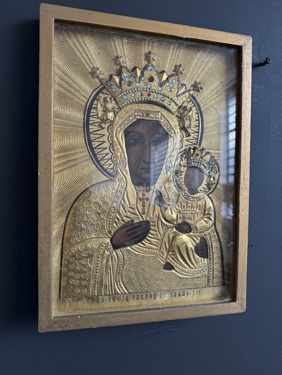 Image 1 of Icona dipinta e metallo sbalzato, Polonia, inizio XX secolo