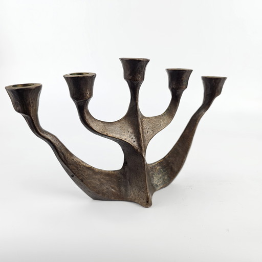 Bronze Vintage Candlestick for 5 Candles: Brutalist Design by Horst Dalbeck, Germany 1950 - 1970